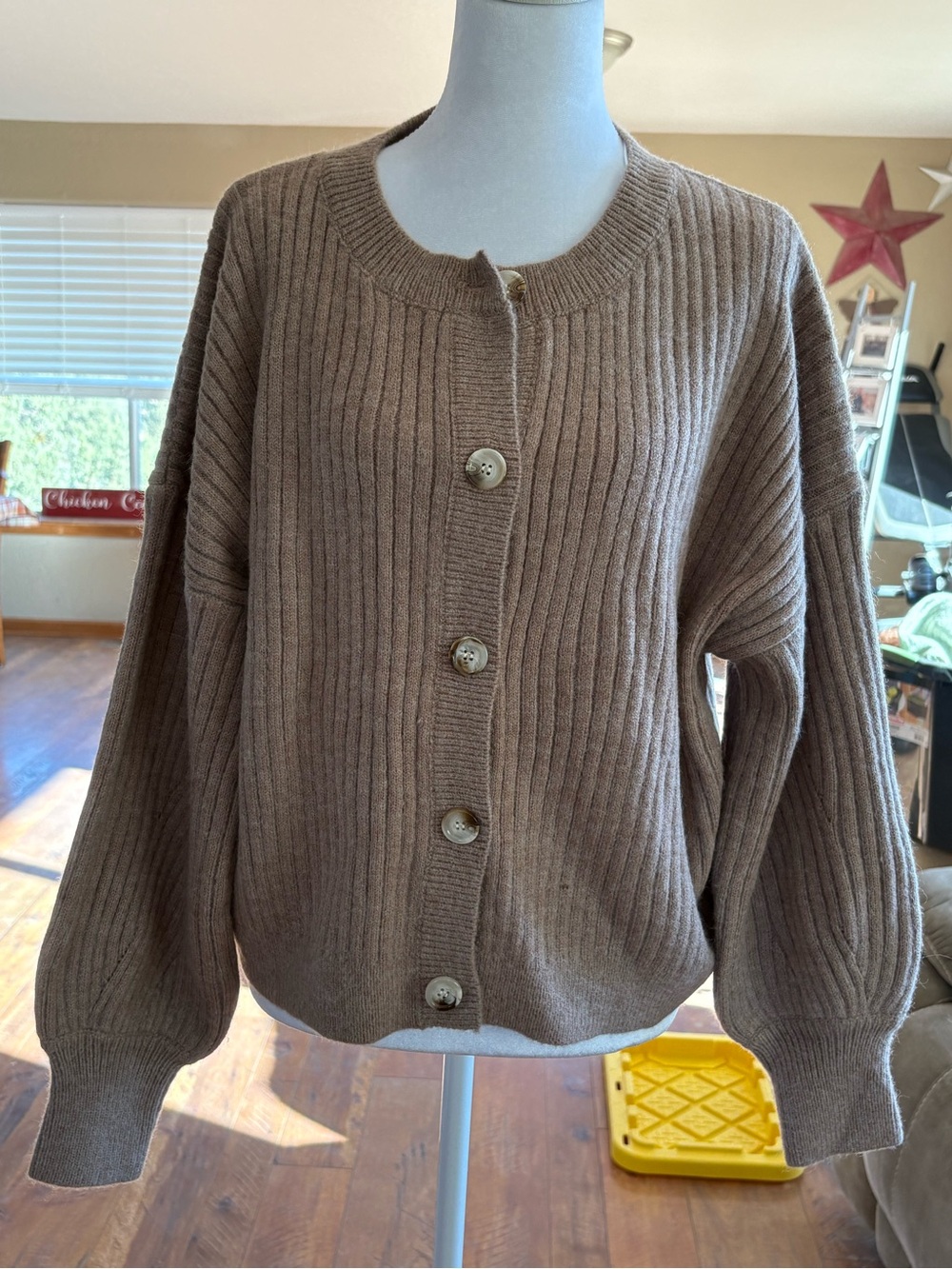 Petal & Pup Ribbed Button-Front Cardigan in Taupe